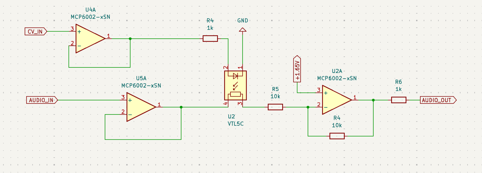 Vactrol-based VCA schematic