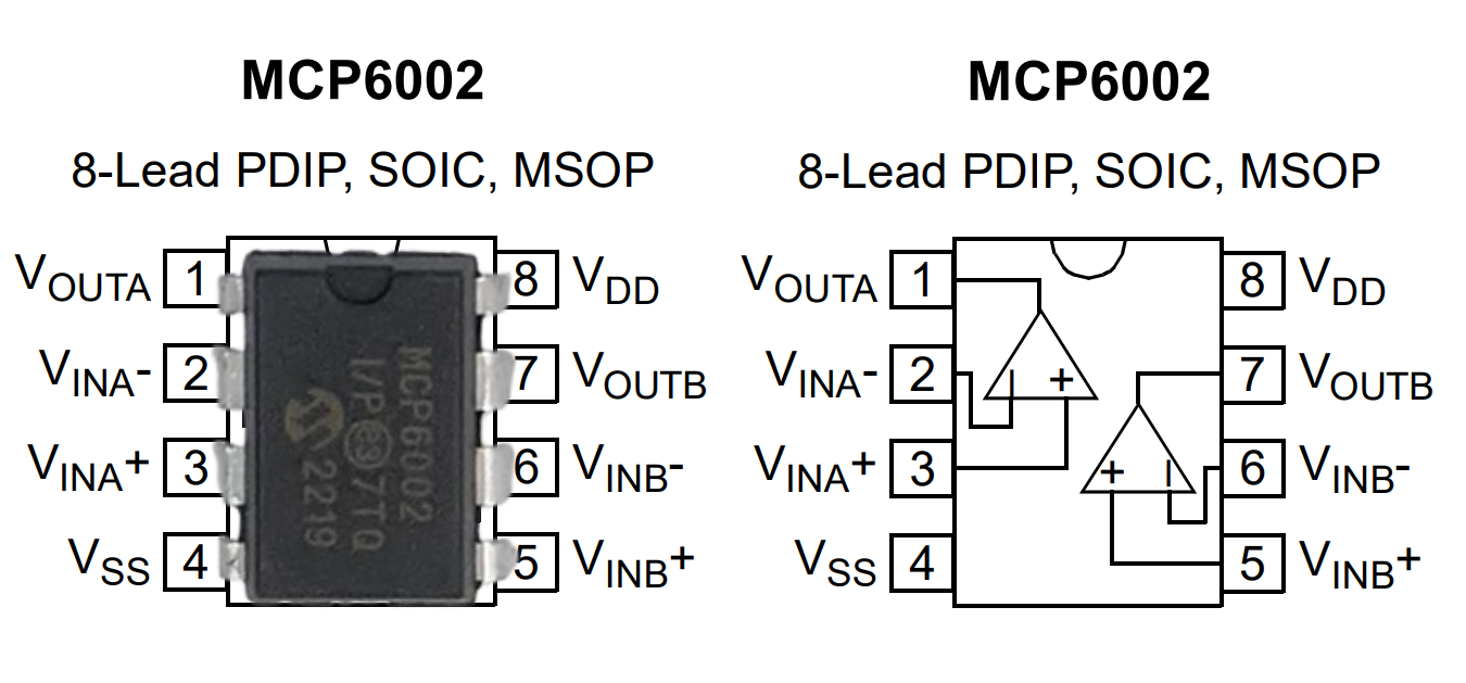 MCP6002 pinout
