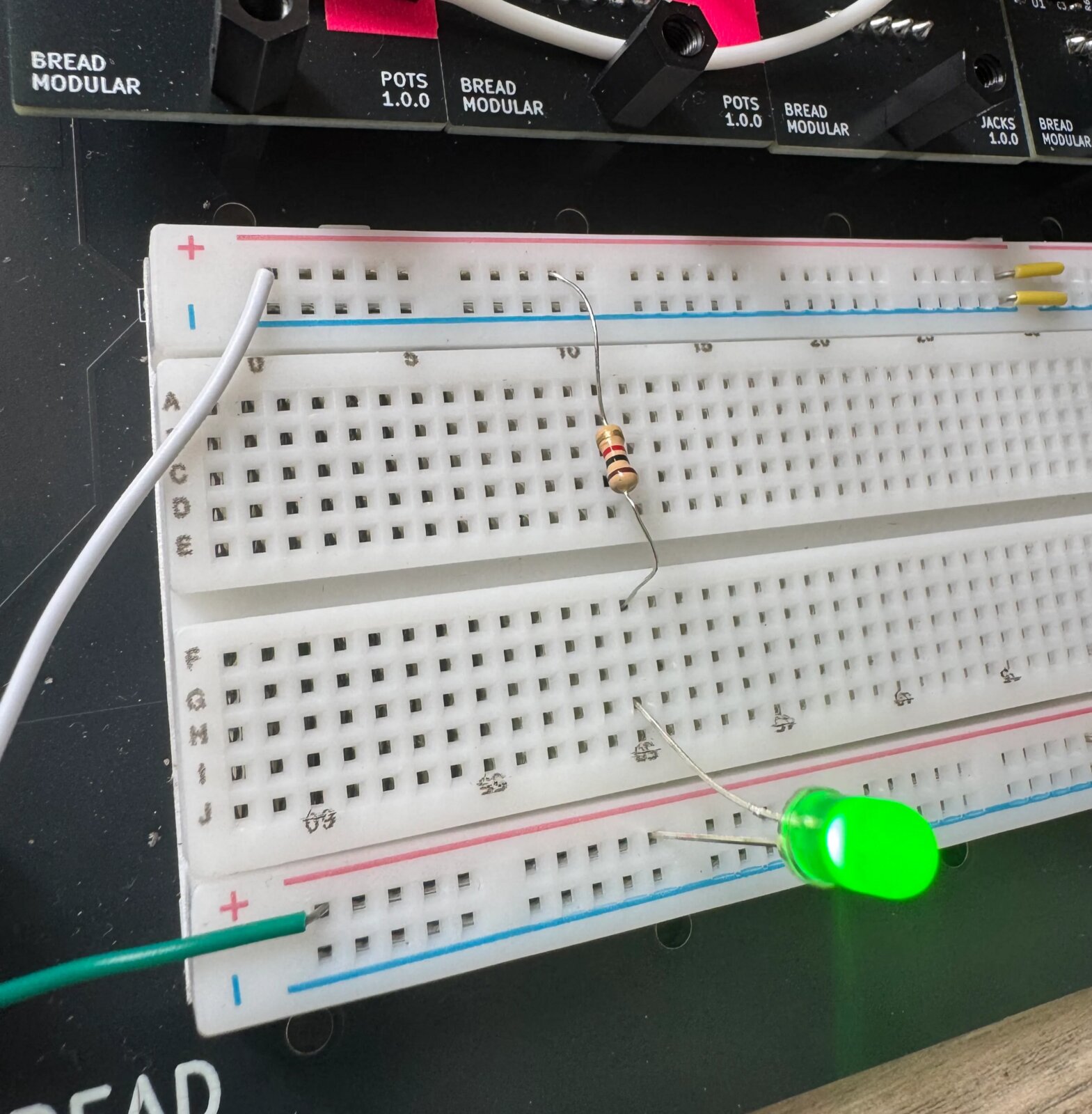 LED wired on the breadboard
